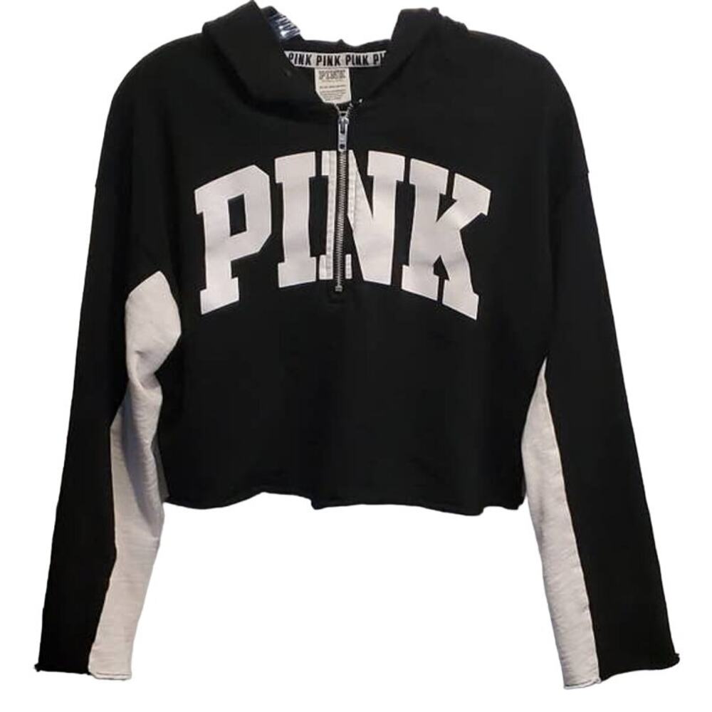 Pink Victoria Secret Cropped Hoodie Raw Hem Side XS